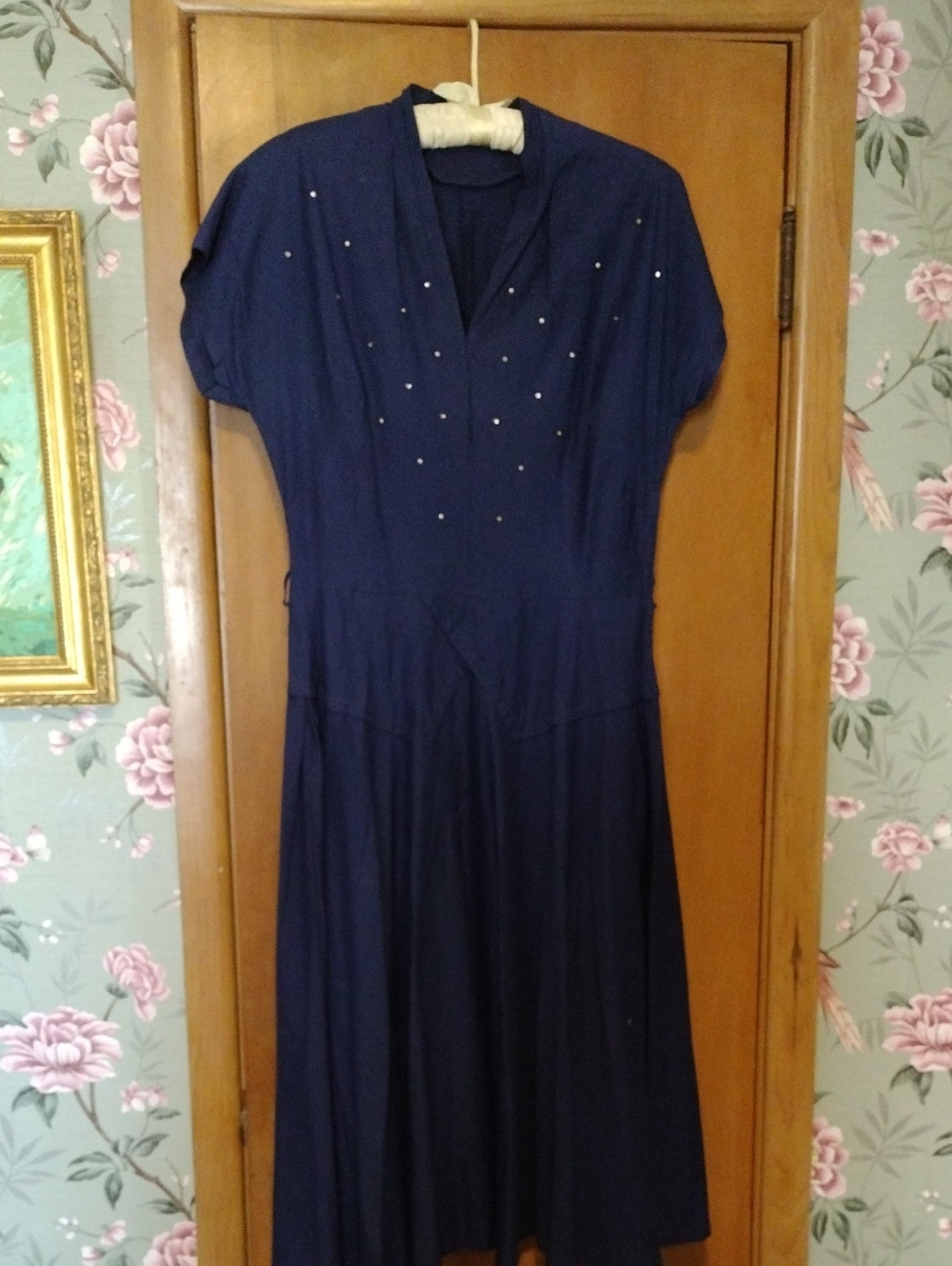1950s Cotton Dress With Rhinestones